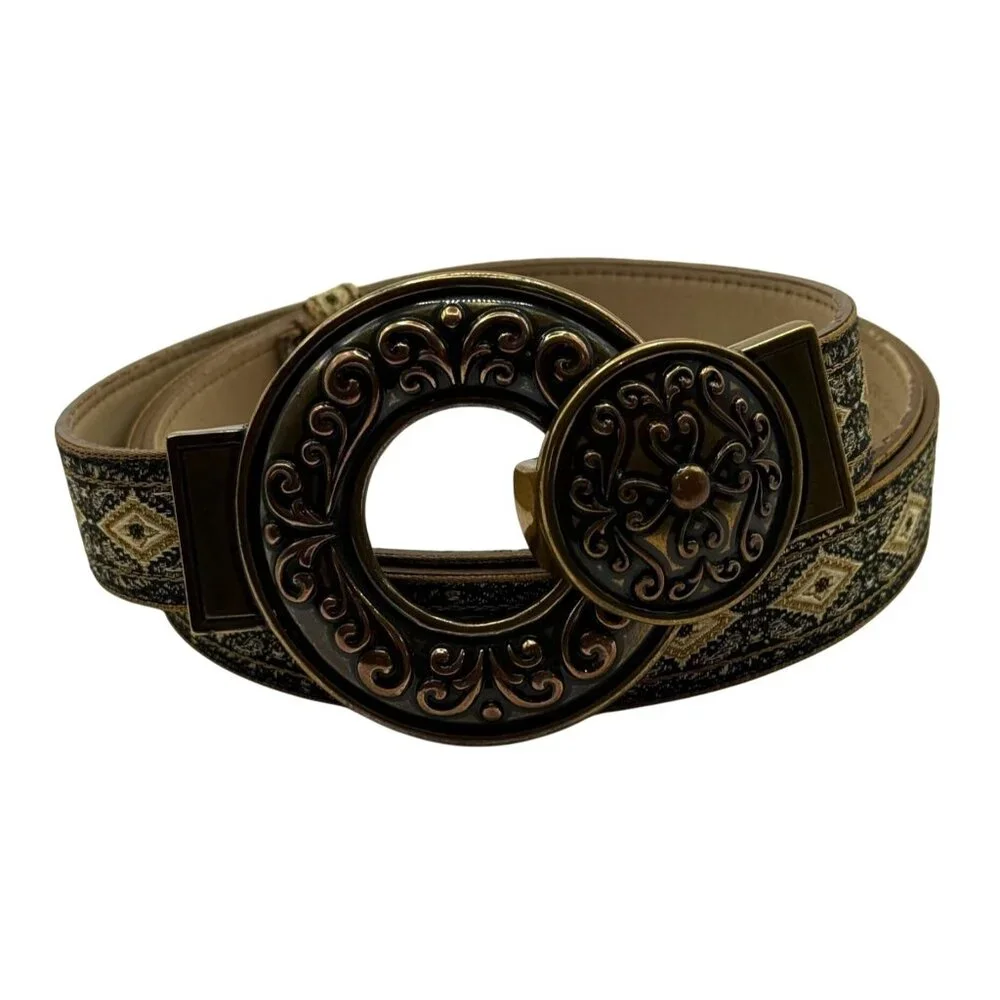 Vintage Chicos Slide Adjustable‎ Belt With Hook Buckle Jacquard Fabric M/L